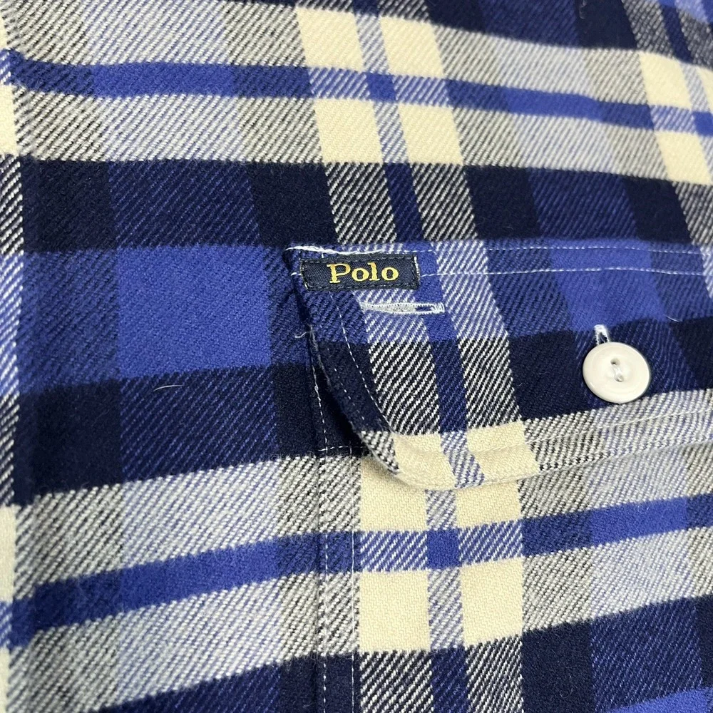 POLO RALPH LAUREN CLASSIC FIT PERFORMANCE FLANNEL SHIRT BLUE MENS 2XL EUC